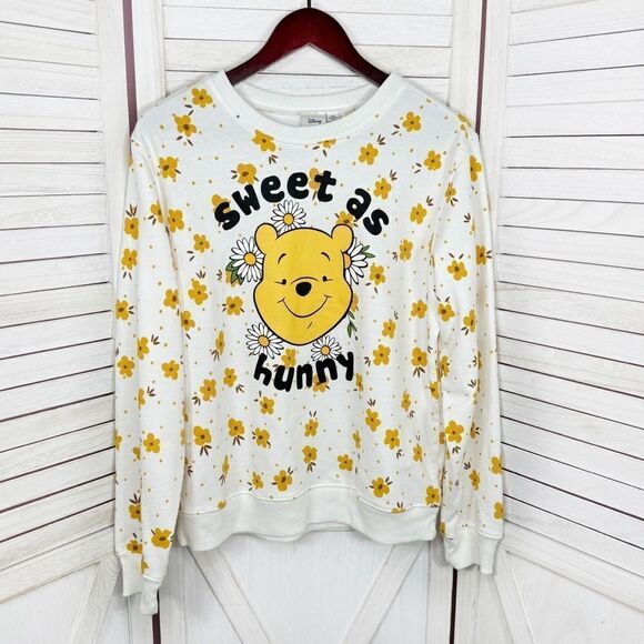 Disney Winnie The Pooh Sweet‎ As Honey Floral Sweatshirt White Yellow Medium - Picture 8 of 13